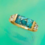 Turquoise and Sky Blue Topaz Gold Ring, Size 9