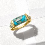Turquoise and Sky Blue Topaz Gold Ring, Size 9