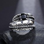 Sterling Silver Adjustable Black Onyx Feather Ring