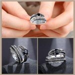 Sterling Silver Adjustable Black Onyx Feather Ring