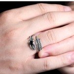 Sterling Silver Adjustable Black Onyx Feather Ring