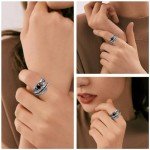 Sterling Silver Adjustable Black Onyx Feather Ring