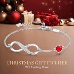 CDE Infinity Heart Symbol Charm Link Bracelet for Women 925 Sterling Silver Stainless Steel Adjustable Mother's Day Gift Anniversary Jewelry Birthday Gifts for Women Wife Girlfriend Her (Sliver-Red, Sterling Silver)