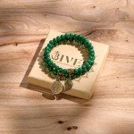 Malachite Beaded Bracelet with Tree Leaf Charm