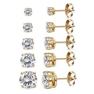 Kainier 5 Pairs 14K Gold Plated CZ Earrings