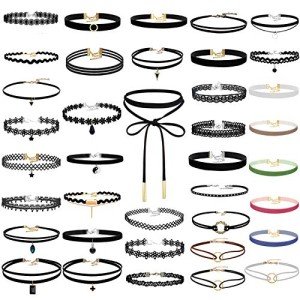 50-Piece Black Choker Necklace Set for Teens