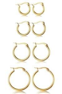 Gold-Tone Stainless Steel Huggie Hoop Earrings Set