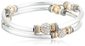 Nine West Tri-Tone Crystal Bangle Bracelet Set