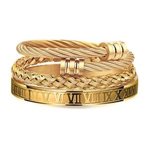 Men's Gold Stainless Steel Roman Numeral Cuff Bracelets