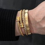 Men's Gold Stainless Steel Roman Numeral Cuff Bracelets