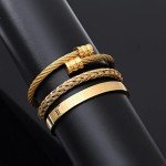 Men's Gold Stainless Steel Roman Numeral Cuff Bracelets