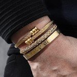 Men's Gold Stainless Steel Roman Numeral Cuff Bracelets