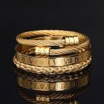 Men's Gold Stainless Steel Roman Numeral Cuff Bracelets