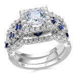 3PCS Sterling Silver Engagement & Wedding Ring Set