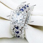 3PCS Sterling Silver Engagement & Wedding Ring Set