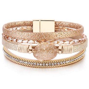 Boho Crystal Bead Leather Wrap Bracelet for Women