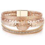 Boho Crystal Bead Leather Wrap Bracelet for Women