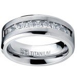 Titanium Men's Wedding Band with Princess Cut CZ