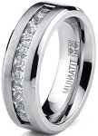Titanium Men's Wedding Band with Princess Cut CZ
