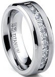 Titanium Men's Wedding Band with Princess Cut CZ