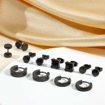 Jstyle 6 Pairs Black Stainless Steel Stud Earrings