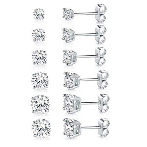 18K White Gold Plated Clear Zirconia Stud Earrings