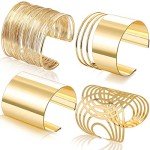 4-Piece Gold Open Wide Cuff Bracelets Set