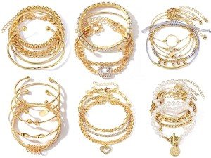 14K Gold Plated Stackable Cuff Bracelet Set