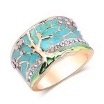 Gold Pink Opal Flower Tree Wide Ring for Women