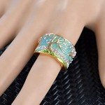Gold Pink Opal Flower Tree Wide Ring for Women