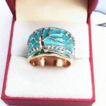 Gold Pink Opal Flower Tree Wide Ring for Women