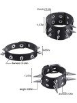 9-Piece Black Leather Spiked Studded Bracelet Set