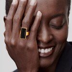 Vintage Gold-Plated Black Glass Cocktail Ring for Women