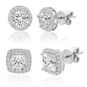 Rhodium Plated 925 Silver Cubic Zirconia Stud Earrings