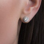 Rhodium Plated 925 Silver Cubic Zirconia Stud Earrings