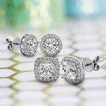 Rhodium Plated 925 Silver Cubic Zirconia Stud Earrings