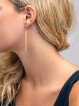 18k Gold Plated Pearl Long Bar Earrings