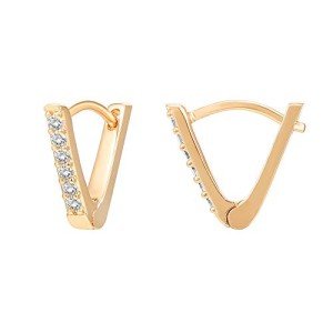 Gold Plated V-Shaped Huggie Earrings with Cubic Zirconia