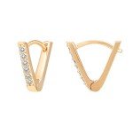 Gold Plated V-Shaped Huggie Earrings with Cubic Zirconia