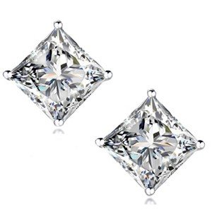 18K Gold Plated Princess Cut CZ Stud Earrings