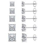18K White Gold Princess Cut CZ Stud Earrings Set