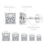 18K White Gold Princess Cut CZ Stud Earrings Set