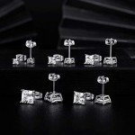 18K White Gold Princess Cut CZ Stud Earrings Set