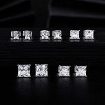 18K White Gold Princess Cut CZ Stud Earrings Set