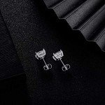 18K White Gold Princess Cut CZ Stud Earrings Set