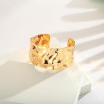 Hammered Gold Wide Cuff Bracelet for Women