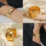 Hammered Gold Wide Cuff Bracelet for Women
