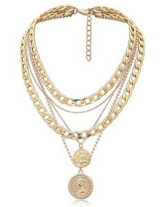 Gold Layered Coin Pendant Necklace for Women