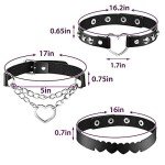 6-Piece Heart Shaped Goth Leather Choker Set