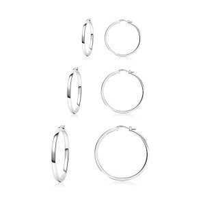 Sterling Silver Lightweight Hoop Earrings - 3 Pairs